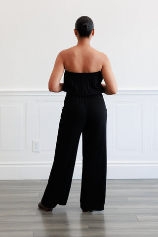 Strapless Linen Jumpsuit in Black