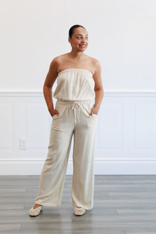 Strapless Linen Jumpsuit in Natural