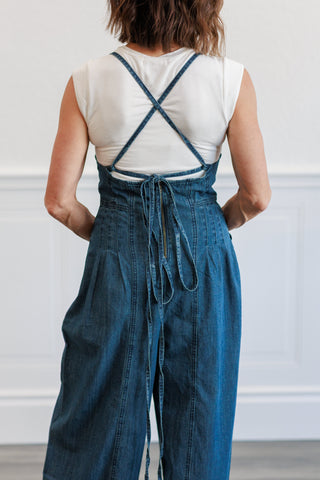 Chambray Fabric Jumpsuit in Indigo Blue
