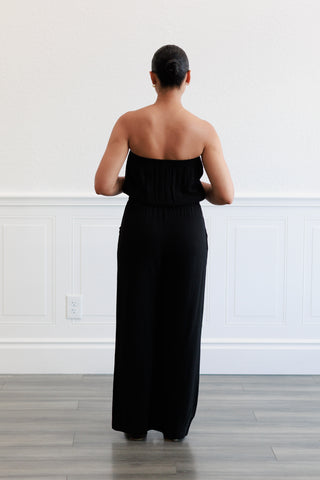Strapless Linen Jumpsuit in Black