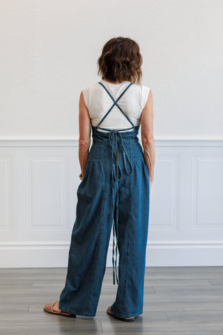 Chambray Fabric Jumpsuit in Indigo Blue