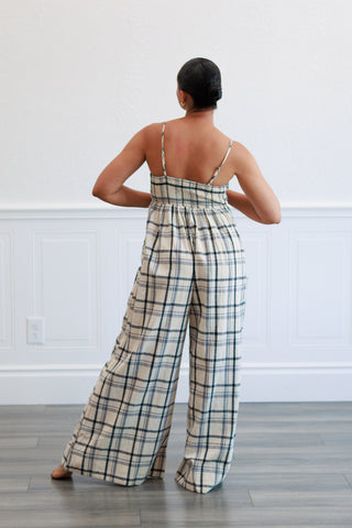 Checker Smocked Back Cami Jumpsuit