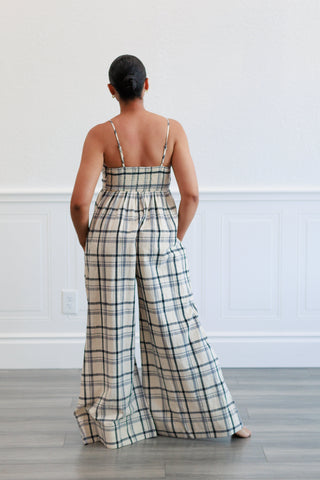 Checker Smocked Back Cami Jumpsuit