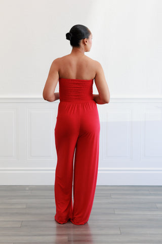 Smock Tube Top Jumpsuit in Ruby