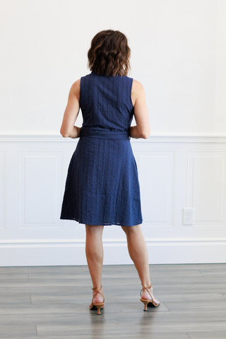 Button Down Eyelet Dress in Navy