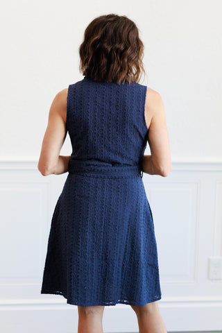 Button Down Eyelet Dress in Navy