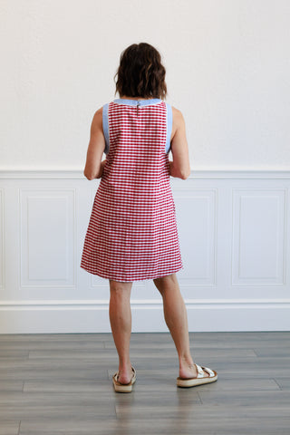 Gingham Print Mini Dress in Red