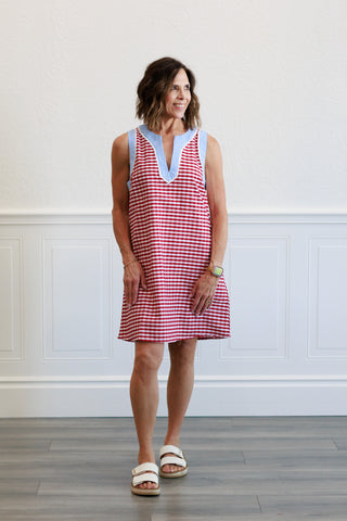 Gingham Print Mini Dress in Red