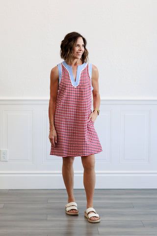 Gingham Print Mini Dress in Red