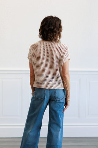 Viscose American Flag Sweater Top in Sand Beige