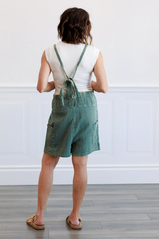 Washed Gauze Tie Back Rompers in Ash Jade