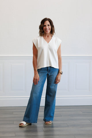 Solid Cap Sleeve Top in Off White