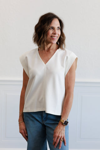 Solid Cap Sleeve Top in Off White