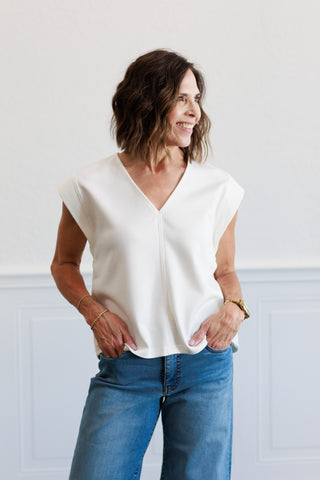 Solid Cap Sleeve Top in Off White