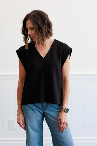 Solid Cap Sleeve Top in Black