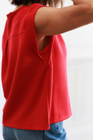 Solid Cap Sleeve Top in Red