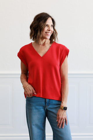 Solid Cap Sleeve Top in Red