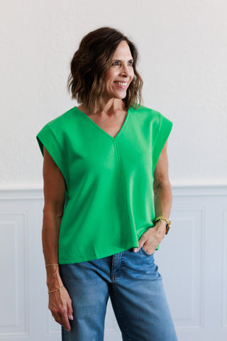 Solid Cap Sleeve Top in Green