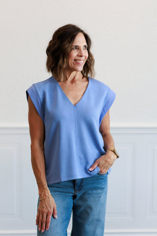 Solid Cap Sleeve Top in Blue