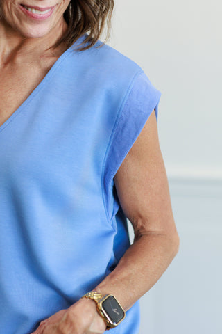 Solid Cap Sleeve Top in Blue