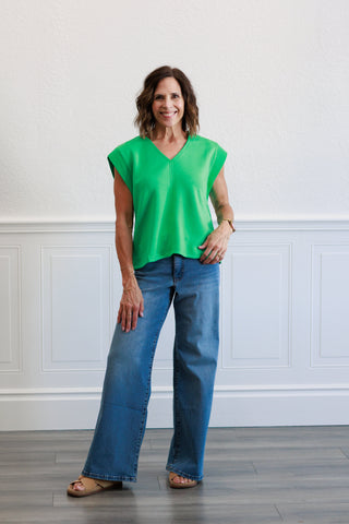 Solid Cap Sleeve Top in Green