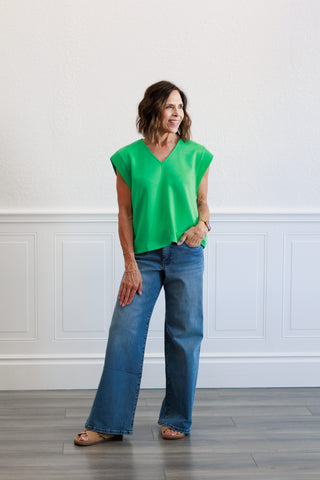 Solid Cap Sleeve Top in Green
