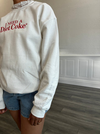 I Need A Diet Coke Embroidered Crewneck in White