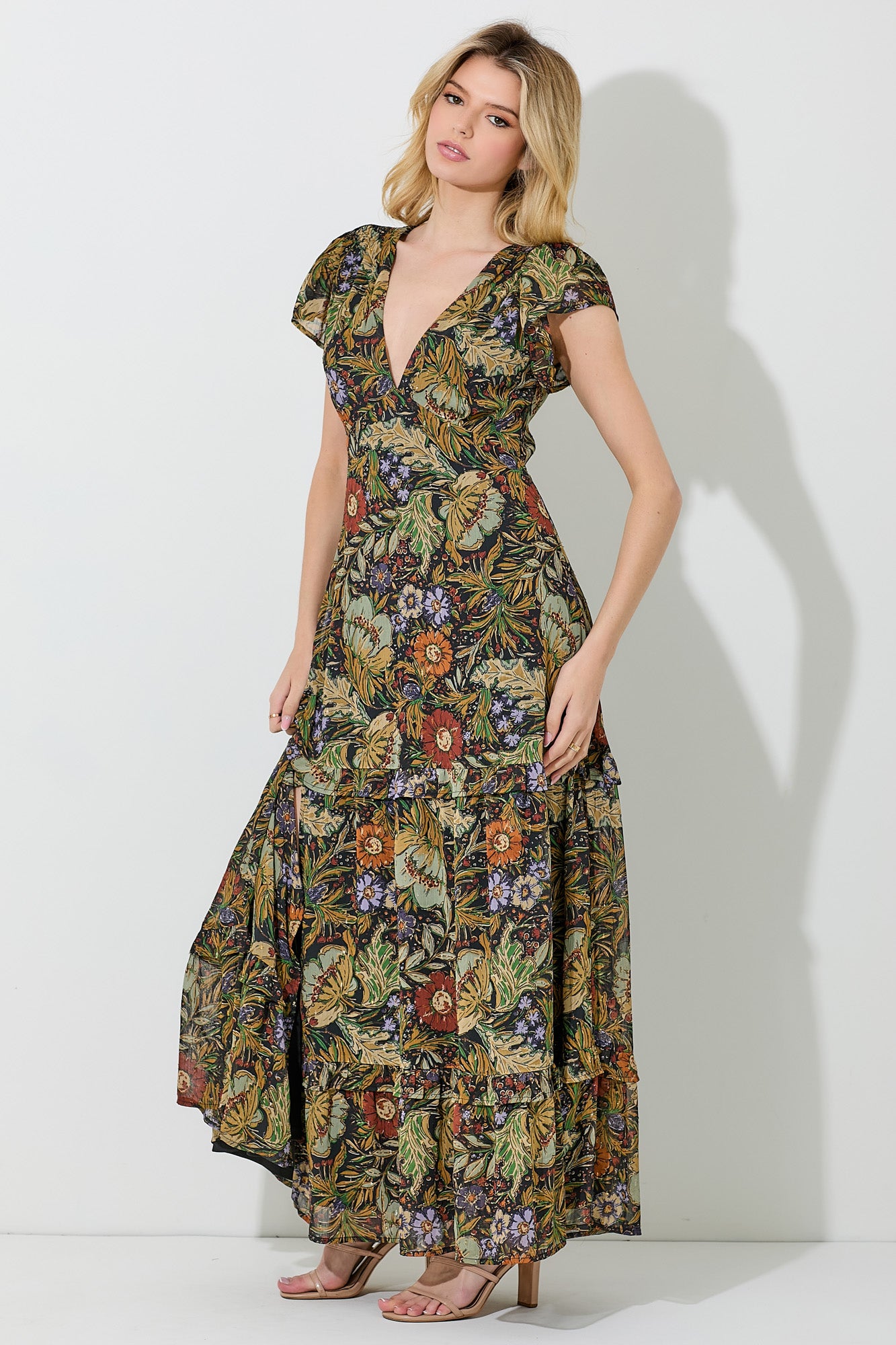 Floral Printed Maxi Dress in Black