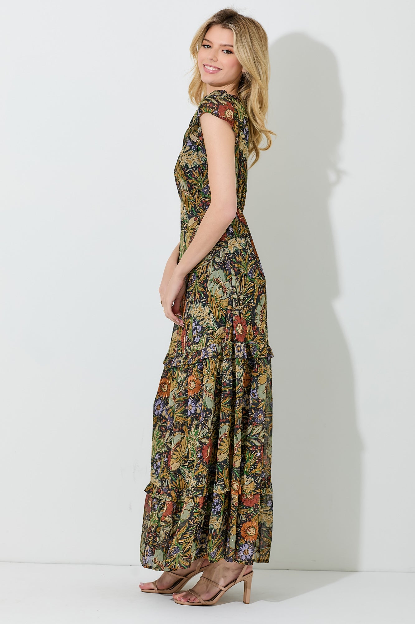 Floral Printed Maxi Dress in Black