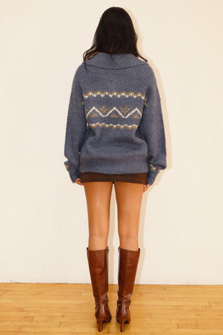 Oversized Nordic Sweater with Collar in Blue