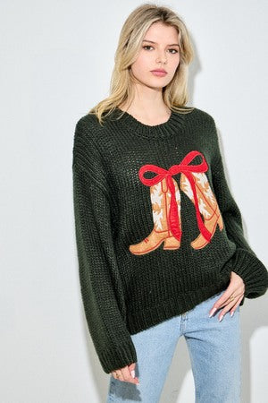 Bow Cowboy Boot Sweater