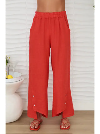 2-Button Layered Wide Leg Pants in Red Flame
