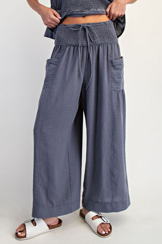Baggy Wide Leg Cropped Pants in Deep Blue