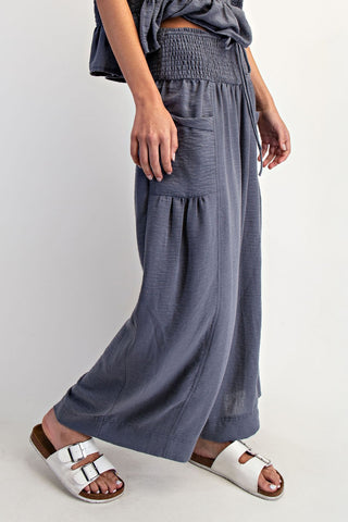 Baggy Wide Leg Cropped Pants in Deep Blue