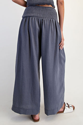 Baggy Wide Leg Cropped Pants in Deep Blue