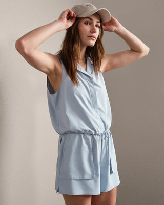 Mirage Sleeveless Notch Collar Blouse in Blue Dawn