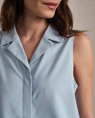 Mirage Sleeveless Notch Collar Blouse in Blue Dawn