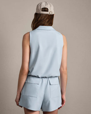 Mirage Sleeveless Notch Collar Blouse in Blue Dawn