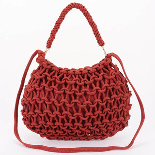 Cotton Braided Silhouette Hobo Bag in Burgundy