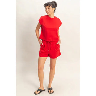 Cap Sleeve Boxy Top and Shorts Set in Red