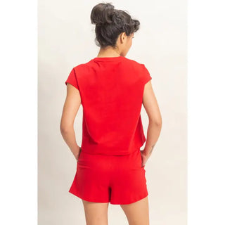 Cap Sleeve Boxy Top and Shorts Set in Red