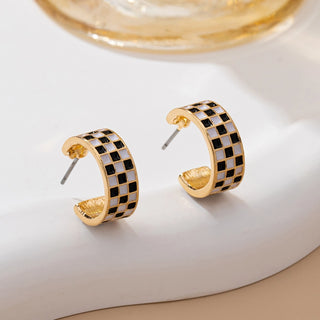Gold Checker Epoxy Huggie Hoop Earrings