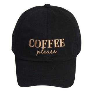 Coffee Please Emb Washed Cap in Black