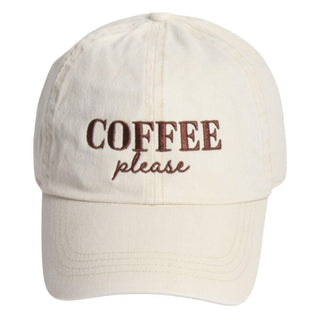 Coffee Please Emb Washed Cap in Beige