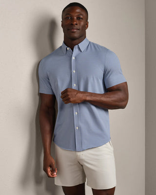 Commuter® Short Sleeve Shirt in Indigo Blue Micro Gingham
