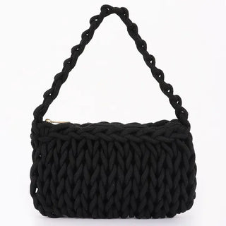 Cotton Braided Hobo Bag in Black