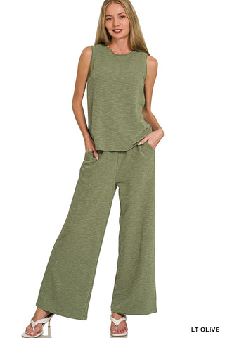 Slub Tank & Pant Set in Light Olive