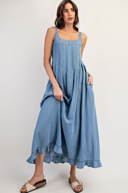 Tencel Ruffle Hem Maxi Dress