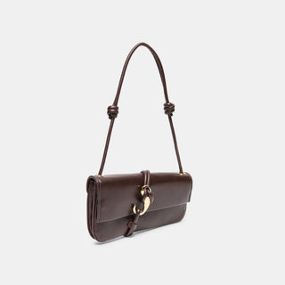 Dolce Vita Alice Leather Slant Baguette Bag in Brown Cherry