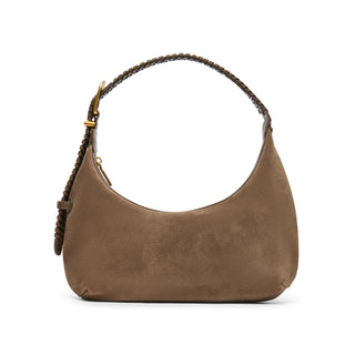 Zamora Suede Crescent Shoulder Bag in Dark Taupe – Women's Suede Bag by Dolce Vita
